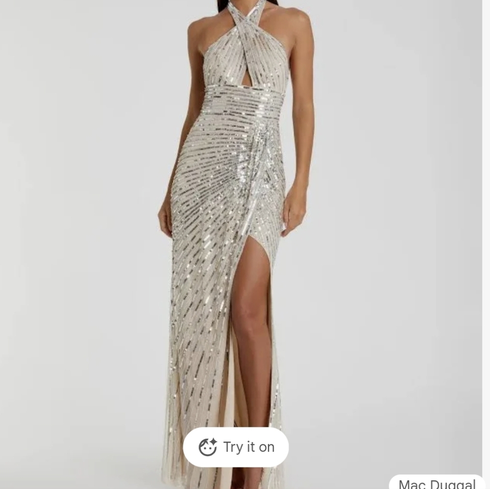 Mac Duggal Silver Sequin Gown